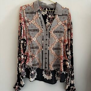 Free People Asymmetrical Blouse with Notched Collar